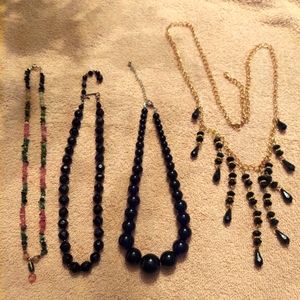 Gem Stone and black beaded necklaces. Grt For A Party, Retro Or Goth Look.